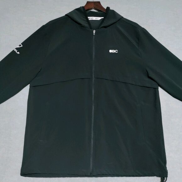 Black Clover Hooded Jacket Mens MEDIUM Black Full Zip TOP GOLF Logo Embroidered - Picture 7 of 16